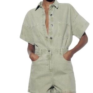 Zara Green Denim Romper